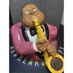 Vintage 1996 Clay Art Jazz Player Cookie Jar, Hand Painted